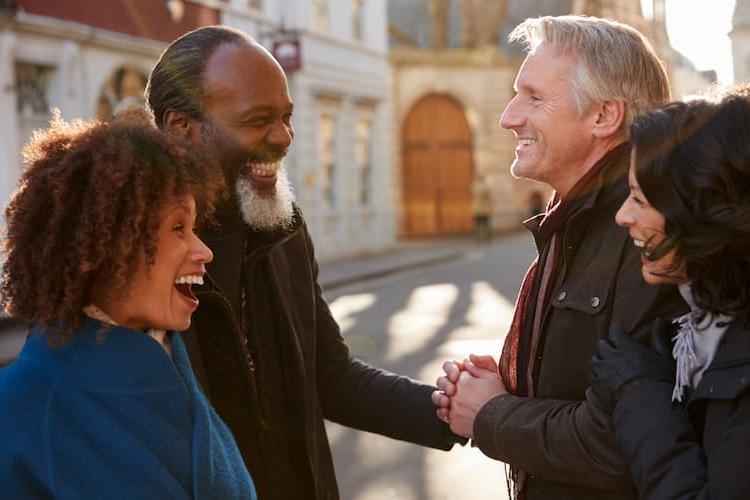 Older people meeting up in city